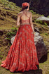 Poppy Red Floral Print 3 Layered Lehenga